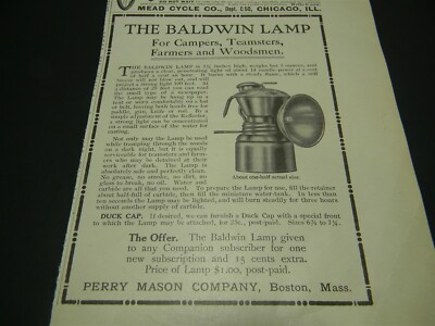 Vintage 1911 Baldwin Lamp Perry Mason Company Boston Mass Man Cave Print Ad 5H2G