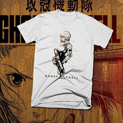 Anime t-shirt retro cyberpunk ghost assassin science fiction size white tee