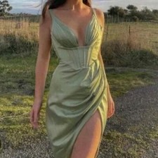 Sage Faye Satin Pleated Midi Dress HOUSE OF CB Small S New With Tags Nwt