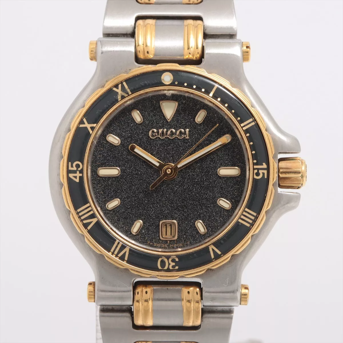 Authentique montre GUCCI 9700L en acier inoxydable quartz cadran noir numéro de série 0003714