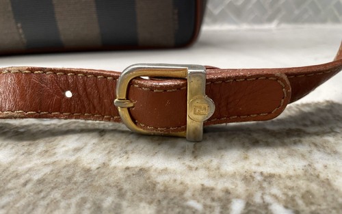 Borsa a tracolla vintage Fendi Pequin a righe rivestita in tela donna marrone e nera - Foto 7 di 7