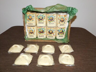 VINTAGE KITCHEN SET OF 8  JAPAN CERAMIC 4'' SPICE CONTAINERS NEW *MISSING 1 TOP*