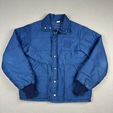 Vintage 80s Quilted Racing Workwear Jacket Zip Snap Insulated Blue