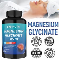 Magnesium Glycinate 500mg - 240 Capsules For Sleep, Stress Relief Support Bone