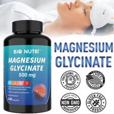 Magnesium Glycinate 500mg - 240 Capsules For Sleep, Stress Relief Support Bone