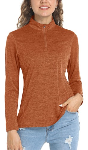 UPF50+ Women's Long Sleeve Sun Shirts Quick Drying 1/4 Zip Casual Work T-Shirts - Picture 111 of 118
