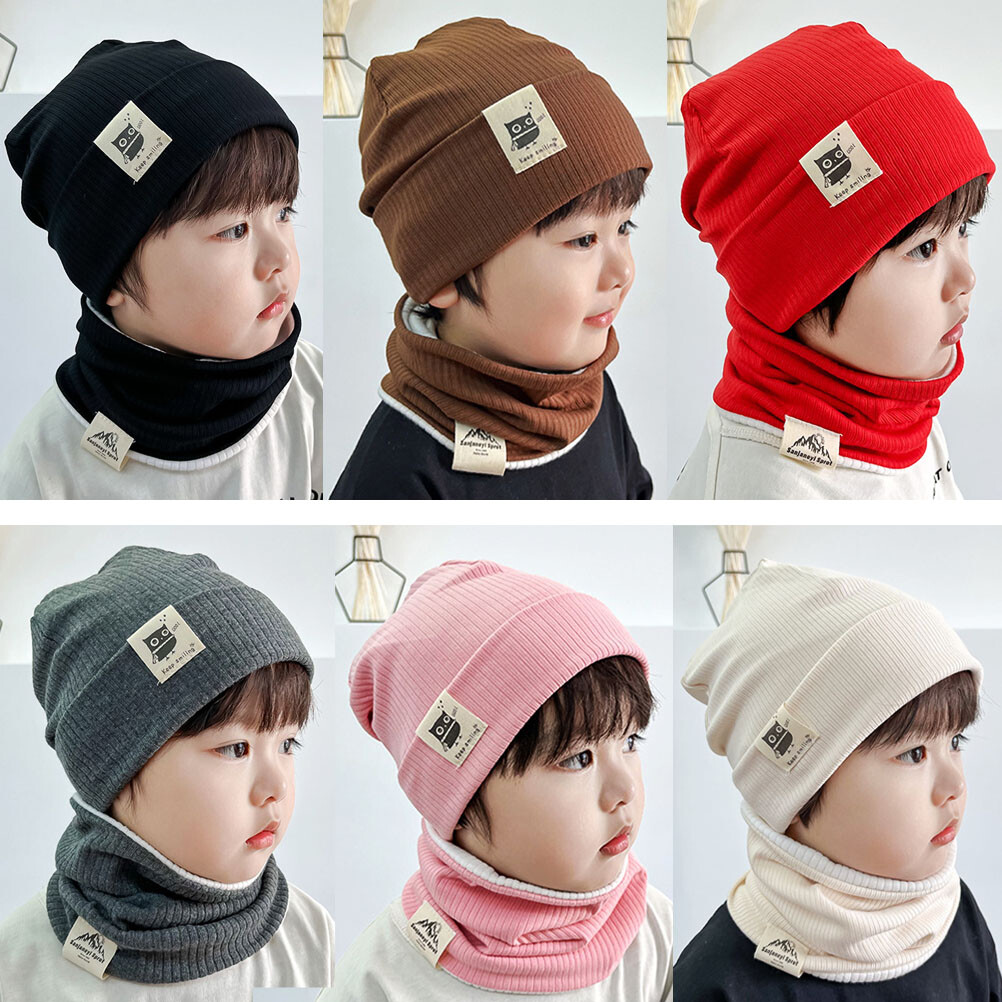 Baby Kids Winter Hat and Circle Scarf Set Boys Girls Cotton Warm