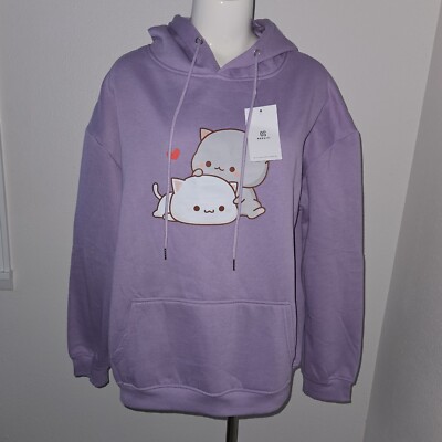 NEW Keevici Purple Hoodie Sweatshirt Mochi Mochi Peach Goma Cat Anime Size  XL
