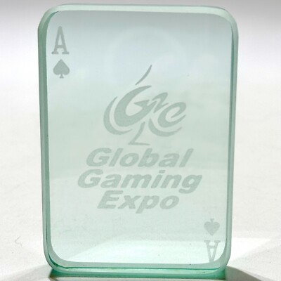 GLOBAL GAMING EXPO Commemorative Etched Glass Ace of Spades Paperweight