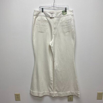 Rye Grass Womens Off White Denim Curvy Stretch High Waisted Flared Jeans 18
