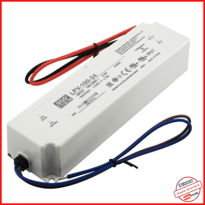 Alimentatore LPV-100-24 24v Mean Well Trasformatore Striscia Led Stagno 230 ip67