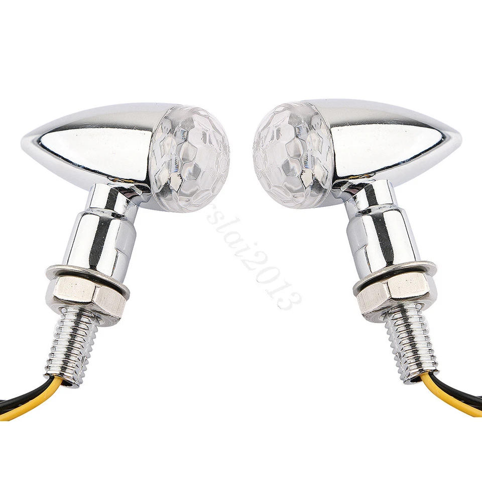 Par Indicador de luces de señal de giro mini lente esférica LED de metal cromado Foto 2 de 4