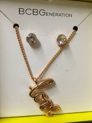 NIB BCBGeneration Rosegold Tone Earrings  & Love Necklace Jewelry Set