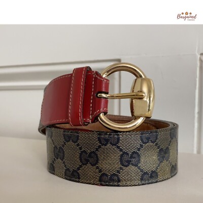 Auth GUCCI Beige/Blue/Red GG Crystal Coated Canvas Horsebit