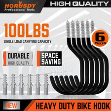 Garage Storage Hooks Bike Tool Storage Hook Set Screw In Hooks Black 6PC H-D
