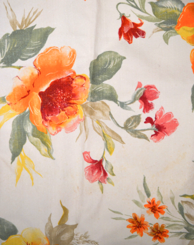 MID CENTURY SUUNNY CHEERFUL FLORAL BARKCLOTH, SINGLE LENGTH 14+FT - Picture 7 of 13