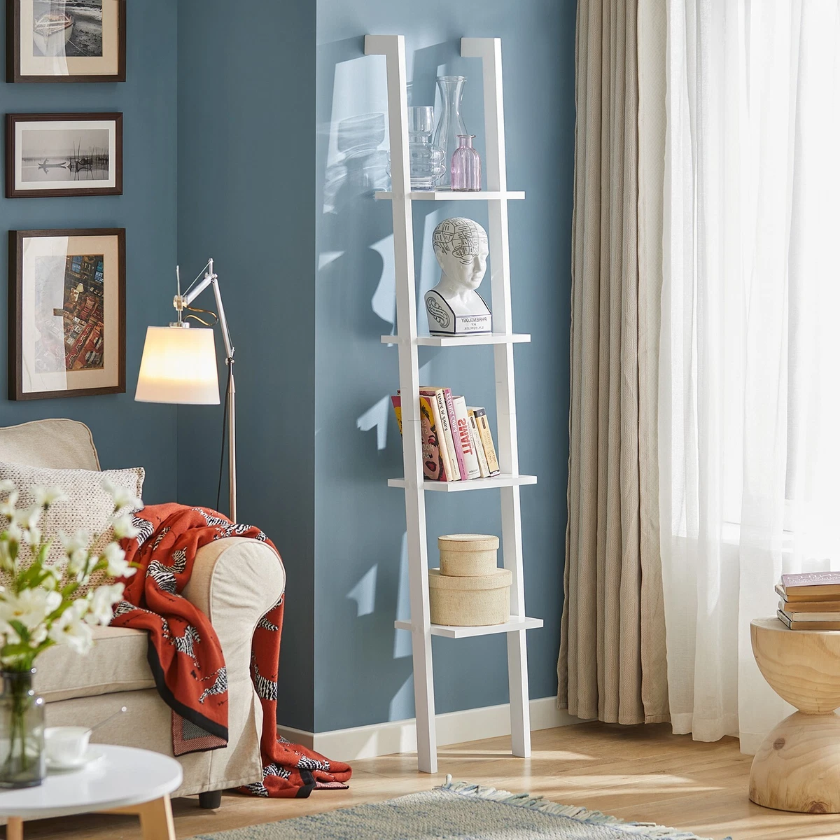 Haotian Modern Ladder Bookcase Made of Wood with Four Floors Book