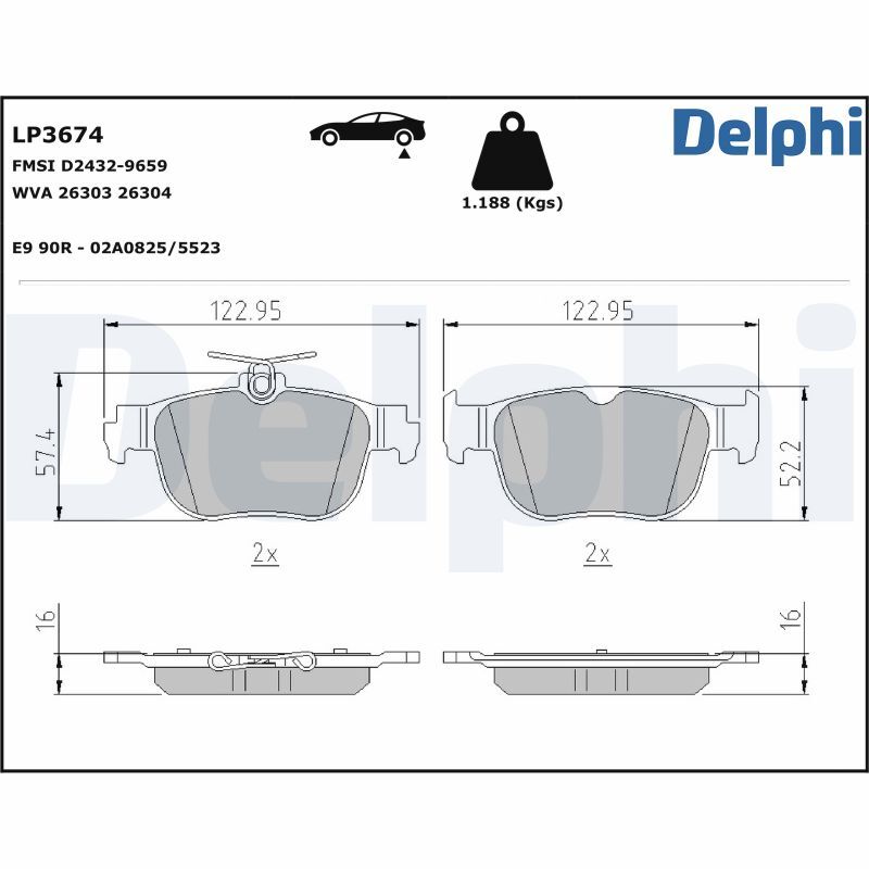 Plaquettes de frein DELPHI LP3674 à haute friction pour disque arrière de VW