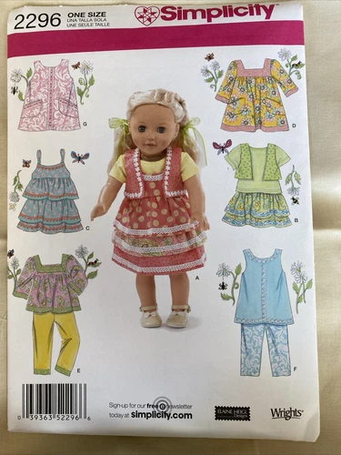Simplicity 2296 18” Doll Clothes Sewing Pattern - Uncut