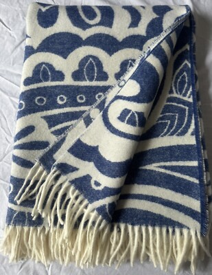 Bronte by Moon Blue Paisley Jacquard Wool Throw/Blanket 100