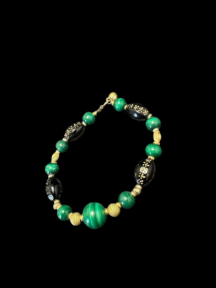 Pulsera firmada 14k O malaquita múltiples piedras preciosas con cuentas 7 3/4 pulgadas Foto 4 de 4