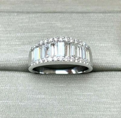 1,60 ct G-VS1 Diamant Ring, abgestufte Kanalfassung Baguette Diamant Band Platin