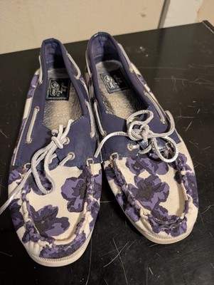 Milly For Sperry Top Sider Boat Shoes Women's 9M Purple Floral Canvas Casual