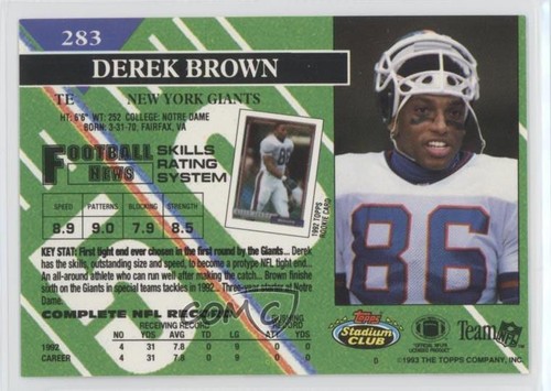 1993 Topps Stadium Club Derek brązowy Derek V brązowy #283 - Zdjęcie 2 z 4