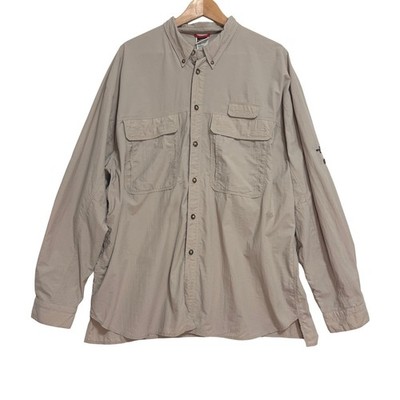 North Face Hiking Shirt Men XL Tan Nylon Roll Tab Utility Gorpcore Fishing