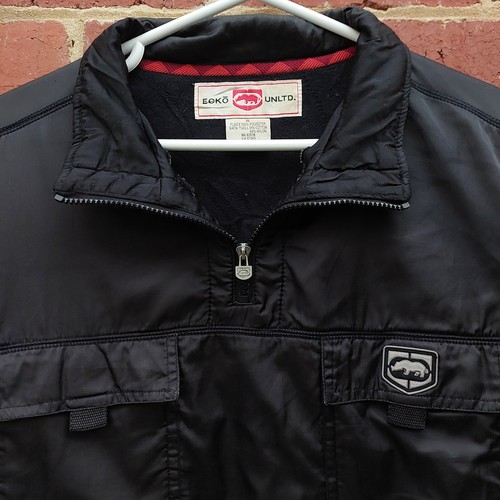 RARO Vintage Y2K ECKO UNLTD Hombres Pullover Negro 1/4 Cremallera Polar Chaqueta 3M - XL - Imagen 3 de 5