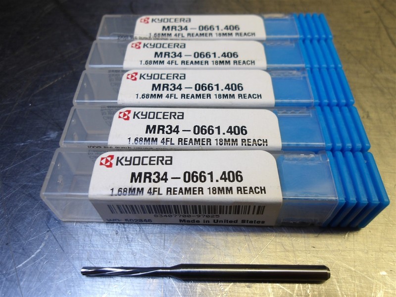 5 NEW! Kyocera 1.68mm (.0661") Carbide Reamer 4FL Spiral 3mmSHK MR34-0661.406