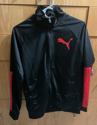 PUMA Men's Track Jacket L Black/Red Colorblock Full Zip Pockets