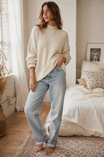 Aerie Knit Sweater Women Sz M Cream Oversized Slouchy Baggy