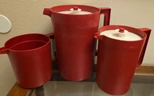 Tupperware Vintage 1416-2 & 1676-3 1575-8 Cranberry Red Push Button Lid Pitchers
