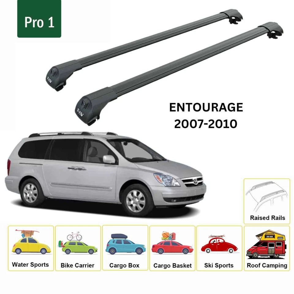 Barras transversales de techo para Hyundai Entourage 2007-2010 riel elevado aluminio negro Foto 2 de 3