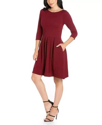 24seven Comfort Apparel Plus Size Perfect Pocket Dress Women's 2X Burgundy Solid