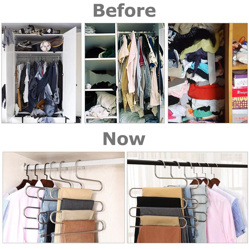 Percha para pantalones 5 capas en forma de S pantalones bufanda soporte armario ahorro de espacio Foto 4 de 4