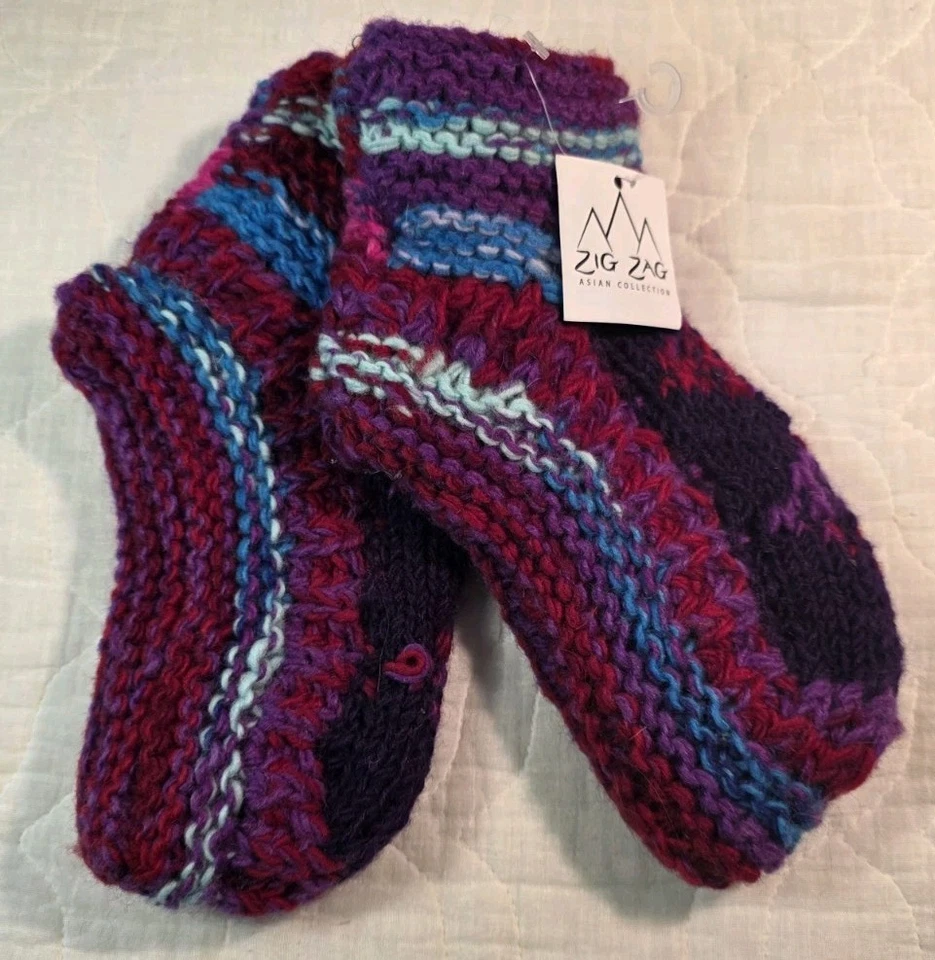 Zapatillas de lana tejidas de comercio justo hechas a mano forradas de lana hechas en Asia Med P1 Foto 2 de 3