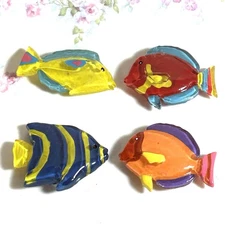 Vintage Tropical Fish Button Covers Nautical Lot of 4 Colorful Ocean Sea Aquatic