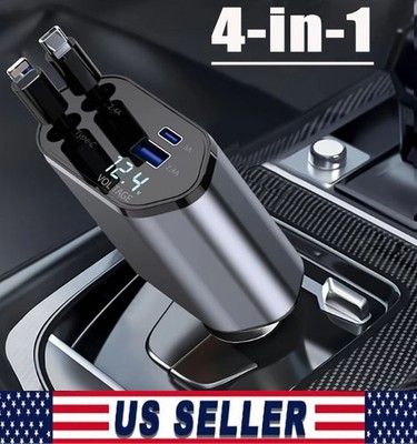 4in1 Retractable Car Charger Fast Charger For iPhone 17 120W USB TypeC Cable lot