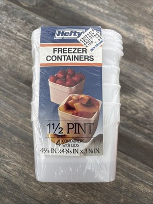 Vtg 1988 Hefty 1.5 PINT Freezer Containers 4 Pack With Lids New Sealed Package