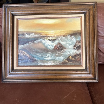 Mid Century Seascape Oil Painting by Engel Framed On Canvas