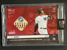 2019 Topps Now 449A AARON HICKS London Series Ball Relic 5/10 RED Yankees