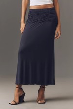 Anthropologie Maeve Ruched Yoke Column Blue Maxi Skirt Medium