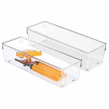 iDesign Linus Organiser Tray Large Plastic Drawer Insert Pack of 2 Accessories