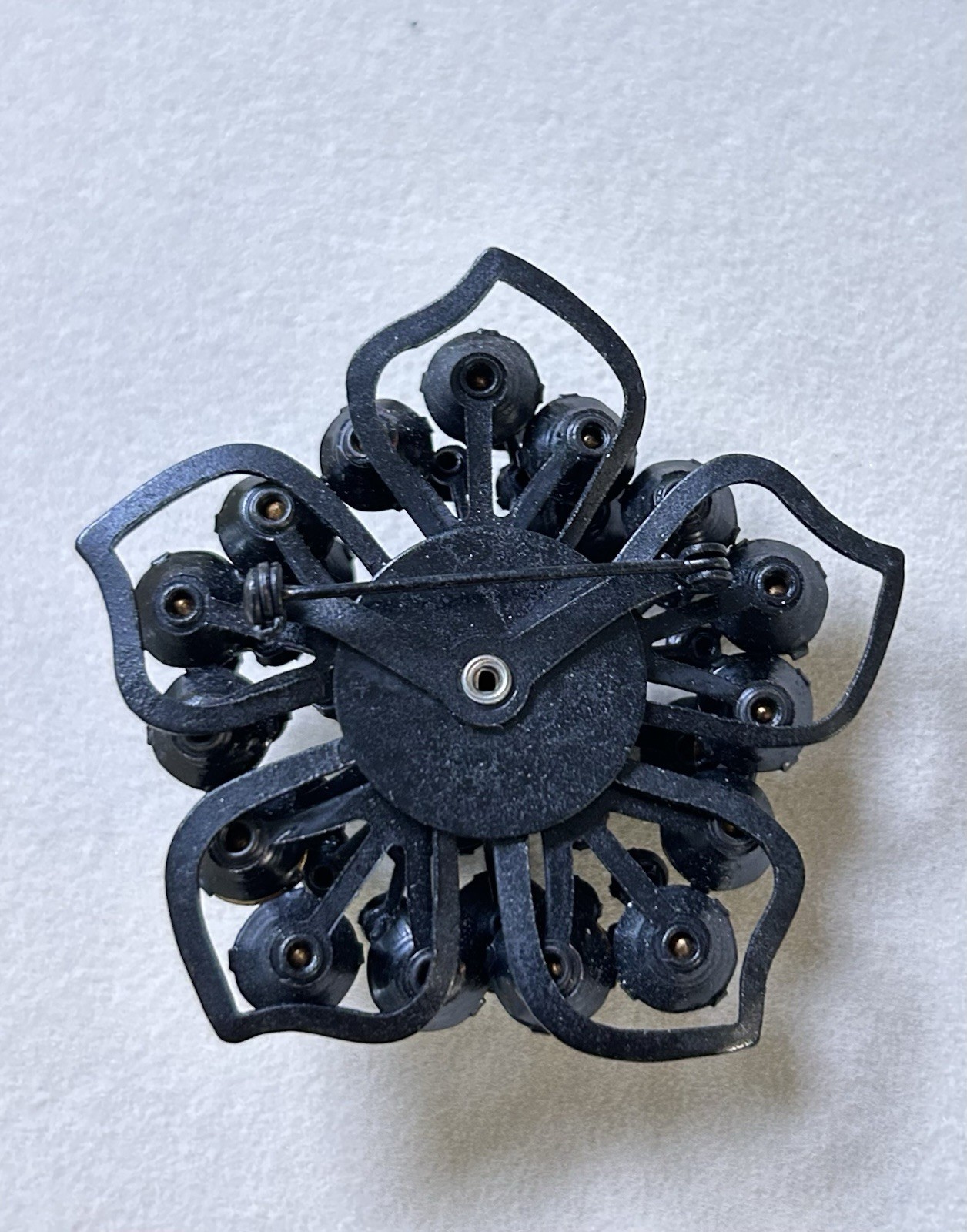 Large Black Unsigned Pentagonal Rhinestone Brooch… - image 7