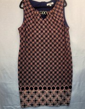 Chetta B Geometric Sleeveless Shift Dress 18 Navy Orange Ring Detail Office Work