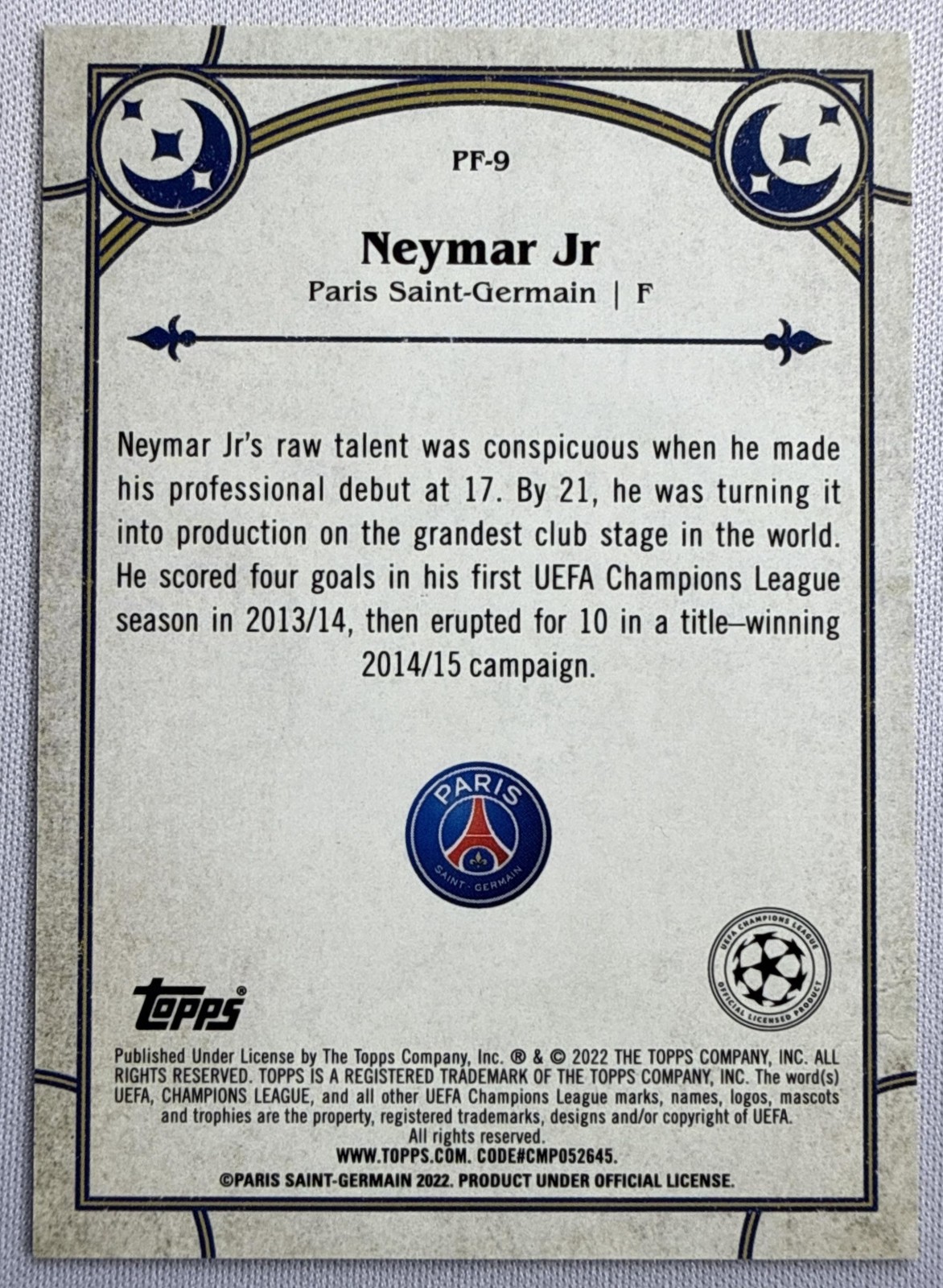 2021 Topps Merlin Chrome UEFA Champions League Neymar Jr Prophecy Fulfilled PSG view 2