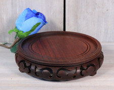 Socle Ronde Ancien en Bois Sculpté pour Vase Sculpture Chinoise Asiatique