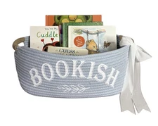 Story time BOOKISH  Book Basket Blue Baby Gift Baby Shower Book Holder storytime